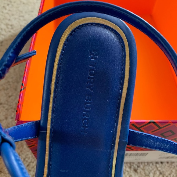 NEW Tory Burch Emmy Flat Blue Sandals - Picture 4 of 6
